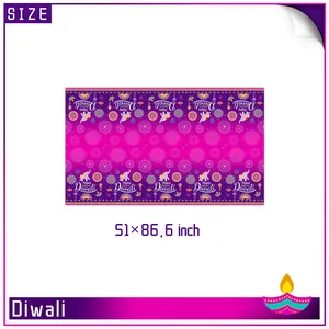 Lot de 3 nappes de fête Diwali avec motifs éléphants et mandalas, décorations 51x86,6 pouces