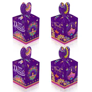 Diwali Thema Festival Geschenk Lila Mandala Muster Karton Süßigkeiten Box Für Indische Feier Happy Diwali Dekor