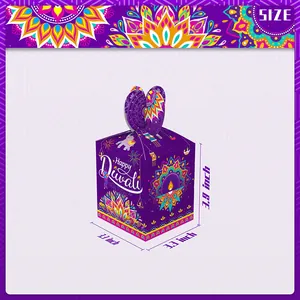 Lila Diwali-Geschenkbox mit Mandala- und Elefantenmuster, Größe 3,9x3,3 Zoll