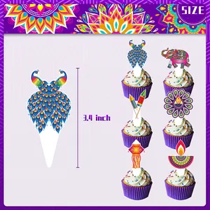 Diwali cake topper set featuring peacock and elephant designs for festive party decoration
