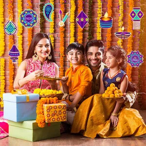 Diwali hanging swirl decorations set featuring mandalas and lamps for festive party decor