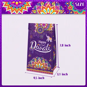 Sac cadeau Diwali violet avec motif mandala et dimensions de 7,0x4,5x3,1 pouces