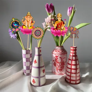Lot de 5 décorations de Diwali avec motifs Ganesha et Lakshmi dans des vases à fleurs