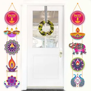 Diwali festival door banners featuring colorful mandala, elephant, and peacock motifs