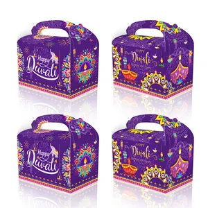 Diwali Thema Papier Geschenkboxen Festival Der Lichter Indische Deepavali Leckerli Boxen Mandala Elefant Muster Mit Griff Party Süßigkeiten Boxen