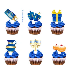 Lot de décorations pour cupcakes de Hanoucca avec motifs de ménorah et de toupies