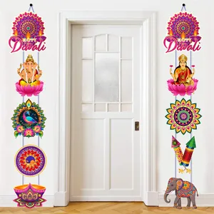 Décoration Happy Diwali Festival Indien Bannière Suspendue Couplets de Porte Ganesha Lakshmi Mandala Bannière Papier Fête