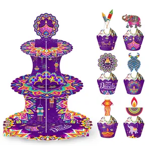 Mandala Pfau Elefant Muster Papier Cupcake Ständer Turm Manschetten Topper Für Diwali Festival Party Tischdeko