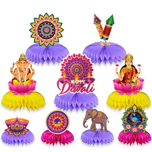 Set da 9 pezzi di decorazioni da tavolo Diwali con Ganesha e mandala colorati