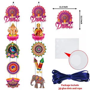 Lot de bannières Diwali avec Ganesha, Lakshmi et motifs de paon pour décoration de fête