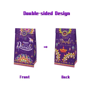 Sacs cadeaux Diwali double face avec motifs mandala et éléphant en papier kraft violet