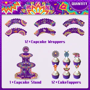 Diwali Cupcake Set mit Etagere, 12 Mandala Förmchen und traditionellen Toppern