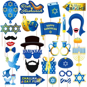 Kit Accessoires Photobooth Fête Hanoucca Festival Juif Menora Étoile de David Dreidel Décorations Photographiques Accessoires