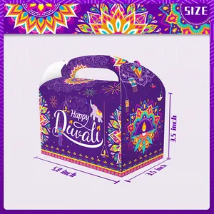 Bunte Happy Diwali Geschenkbox mit Mandala-Mustern und Elefantendesigns in 5,9x3,5x3,5 Zoll