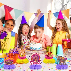 Set di 5 centrotavola a nido d'ape per Diwali con decorazioni Ganesha e Lakshmi indiane