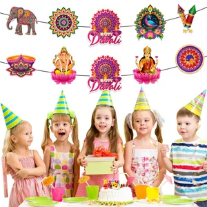 Kit de décoration de fête Happy Diwali avec bannières et chapeaux pour festival indien