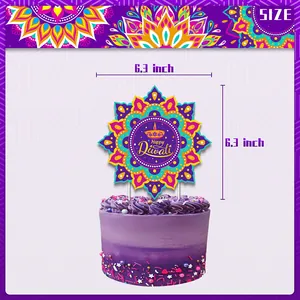 Happy Diwali cake topper with colorful mandala design and 6.3 inch size markers