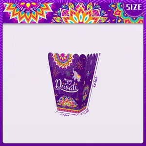 Purple Happy Diwali snack boxes with mandala patterns and size dimensions included