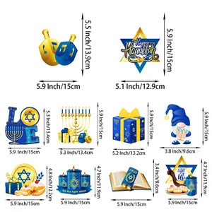 Set of 10 Hanukkah hanging decorations featuring Menorah, Dreidel, and Star of David