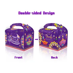 Dunkelviolette Diwali-Geschenkboxen mit traditionellen Elefanten- und Diya-Lampenmustern