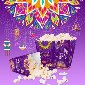 Deep purple Diwali snack and popcorn boxes with mandala elephant patterns for party decor