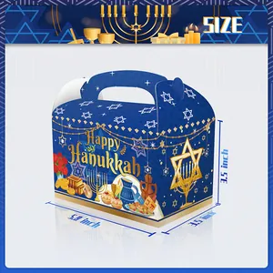 Happy Hanukkah gable gift box with Menorah and Star of David patterns for party treats