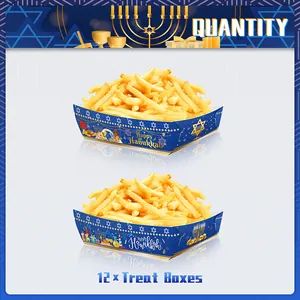 Lot de 12 boîtes à collation Hanoucca avec motif Happy Hanukkah et étoile de David
