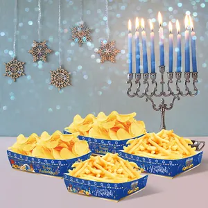 Plateaux à snacks de Hanoucca avec inscription Happy Hanukkah pour fête festive