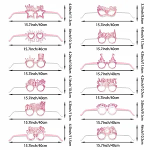 Lot de 12 lunettes en papier Nouvel An 2026 or rose avec spécifications de taille détaillées