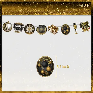 Black and gold Happy New Year hanging swirl decorations for festive party supplies