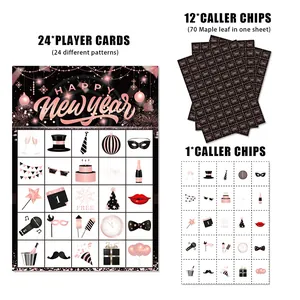 Rose gold Happy New Year bingo game cards set with 24 player cards for party supplies