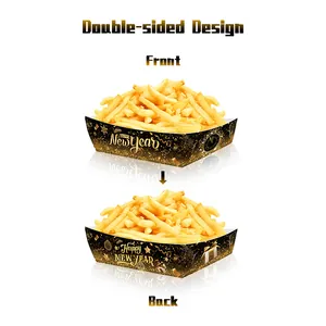 Black and gold Happy New Year snack tray set with double-sided firework print