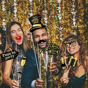 Black and gold 2026 Happy New Year photo booth props set for party festive decoration