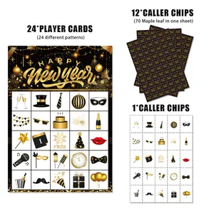 Παιχνίδι Bingo Happy New Year σε μαύρο και χρυσό με 24 κάρτες και γιορτινά σχέδια