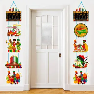 Kwanzaa Porch Sign Banner Decorations Cardstock Hanging Door Couplet With Kinara African Ethnic Patterns For Kwanzaa Party Home Wall Decor Set