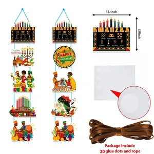 Kwanzaa festival hanging banner set with Kinara and African map motifs for party decor
