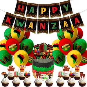 Happy Kwanzaa Banner Cake Toppers Latex Balloons African Cultural Festival Celebration Decor Festive Party Decoration