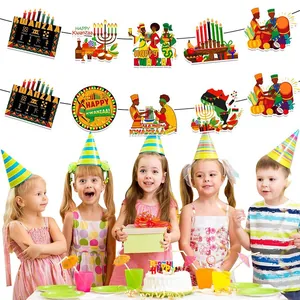 Kwanzaa banner decorations set for parties with festive African patterns and girl scenes