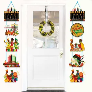 Kwanzaa banner set with Kinara and traditional patterns for front door party decoration