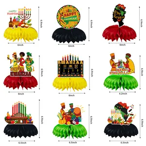Buntes 9-teiliges Kwanzaa-Waben-Tischdeko-Set mit Kinara und afrikanischen Motiven