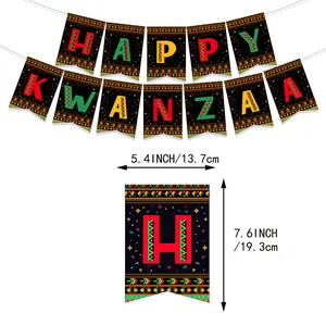 Kwanzaa banner with Happy Kwanzaa lettering and ethnic patterns for holiday party decor