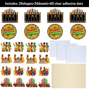 Kit de decoración Kwanzaa DIY con 24 formas de papel de colores y 24 palos de madera