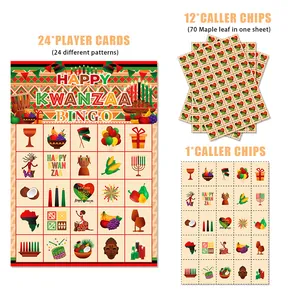 Kwanzaa bingo spelset met 24 kaarten en feestelijke Afrikaanse cultuursymbolen