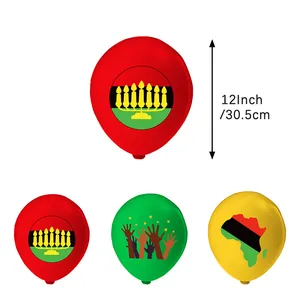 Kwanzaa party balloon set with Kinara and Africa map prints in red, green and yellow