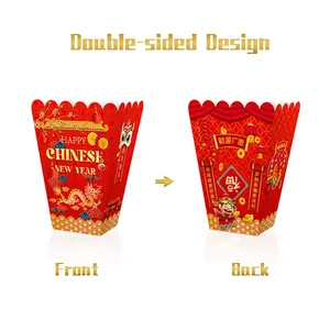 Chinese Dragon Year red snack popcorn boxes with gold print for New Year party supplies