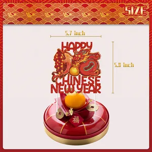 Chinese New Year cake topper with dragon and koi fish elements, size 5.7 by 5.9 inches