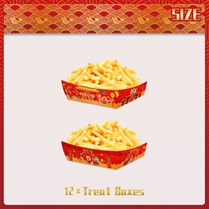 Set of 12 Chinese New Year snack boxes with traditional red dragon and Fu character design