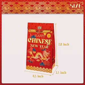 Rode Chinese Nieuwjaar cadeautas met gouden draak ontwerp en afmetingen 7,0x4,5x3,1 inch