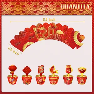 Chinese New Year cupcake wrappers and toppers set with dragon and lantern festive designs