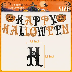 Halloween Happy Halloween Banner Girlande mit orangefarbenem Kürbis und Glitzer Details